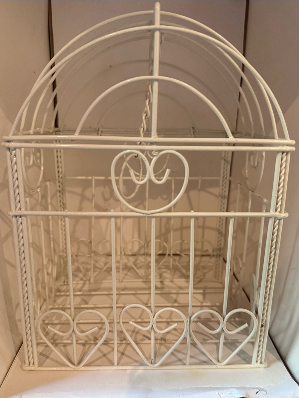 White Decorative Metal Storage Cage Organizer